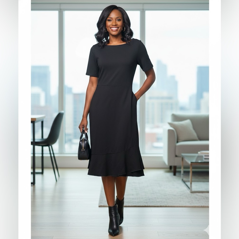 IMAN Classic Black Midi Dress